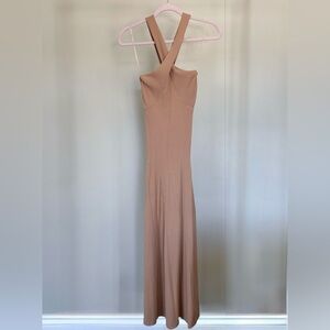 Line & Dot Beige Cross-Back Maxi Dress
